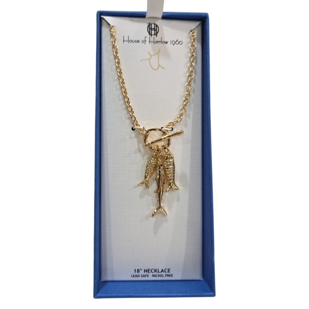 💛▪️House of Harlow▪️ 1960 Gold Fish Pendant 18in Necklace